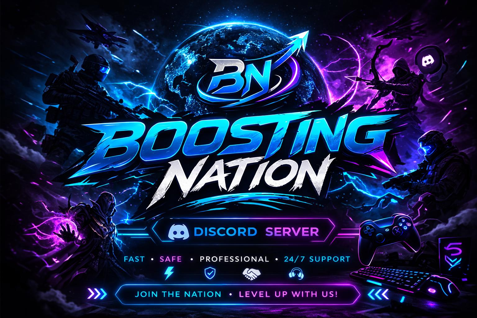 Discovery splash banner for Boosting Nation | BO7 Ranked HUB | BO7 COD WARZONE | BO7 RANKED | BO7 WARZONE | COD CAMOS | BO7 rank Discord server